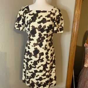 Talbots Dress sz 8 Shift Cotton Linen Blend Sleeveless Tan Brown